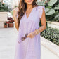 Lace Dresses With Pocket Summer Sleeveless Jacquard Cutout V-Neck Beach Dress